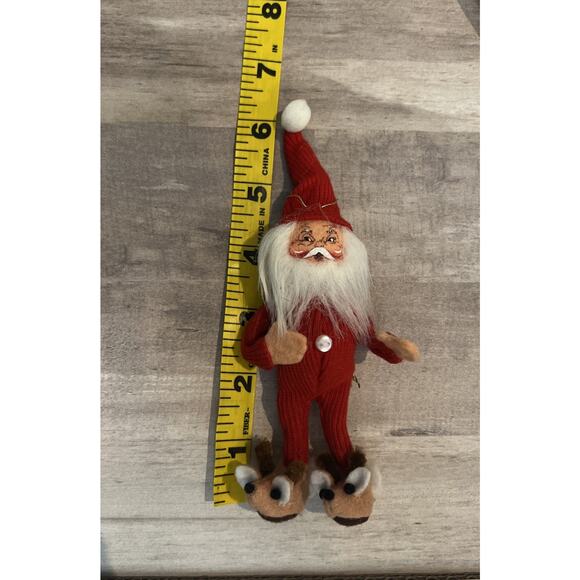 AnnaLee Bedtime Santa Ornament 2007 Handpainted Mouse Slippers 6” Posable - Picture 2 of 7